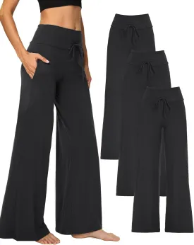 1/3 Pack Wide Leg Yoga Pants for Women, Comfy Lounge Pajama Sweatpants Loose Causal Palazzo with Pockets