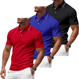 3 Pack Men's Polo Shirts Quick-Dry Short Sleeve Athletic Polo Shirts Moisture Wicking Business Casual Golf Shirts