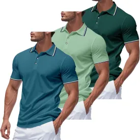 3 Pack Men's Polo Shirts Quick-Dry Short Sleeve Athletic Polo Shirts Moisture Wicking Business Casual Golf Shirts