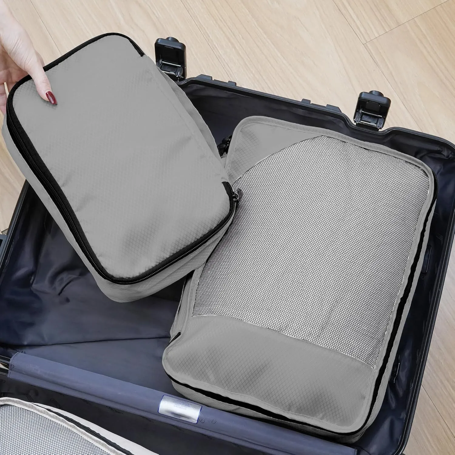 8 Set Packing Cubes for Travel Women Men Kids, Mesh Suitcase Organizer Bags Set for Luggage, 4 Sizes Extra Large, Large, Medium, Small, Travel Camping Essentials Accessories, Gray