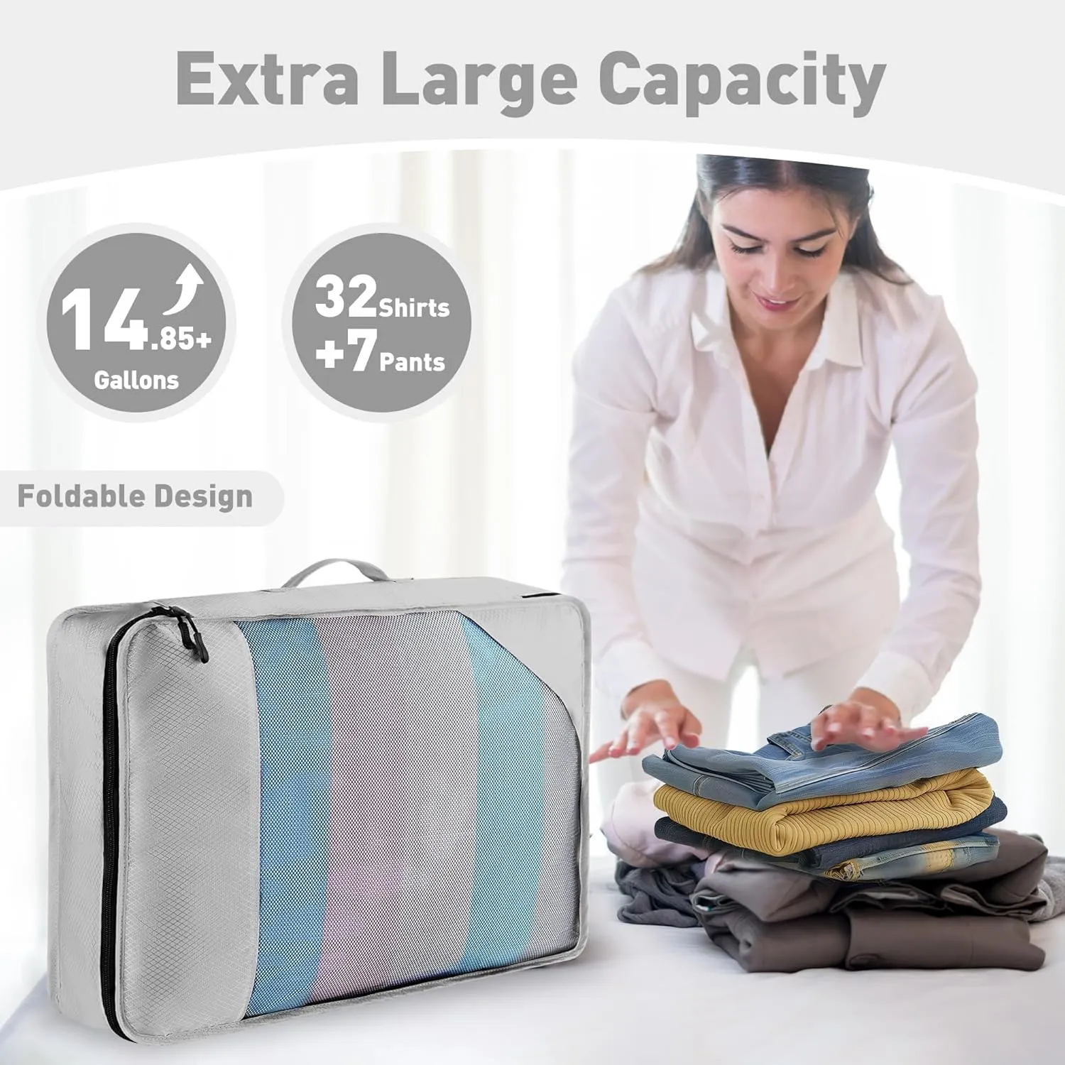 8 Set Packing Cubes for Travel Women Men Kids, Mesh Suitcase Organizer Bags Set for Luggage, 4 Sizes Extra Large, Large, Medium, Small, Travel Camping Essentials Accessories, Gray