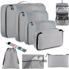 8 Set Packing Cubes for Travel Women Men Kids, Mesh Suitcase Organizer Bags Set for Luggage, 4 Sizes Extra Large, Large, Medium, Small, Travel Camping Essentials Accessories, Gray