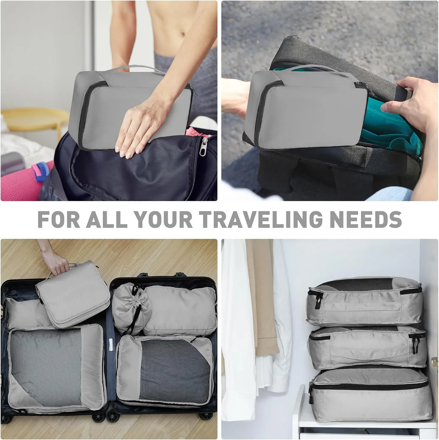 8 Set Packing Cubes for Travel Women Men Kids, Mesh Suitcase Organizer Bags Set for Luggage, 4 Sizes Extra Large, Large, Medium, Small, Travel Camping Essentials Accessories, Gray