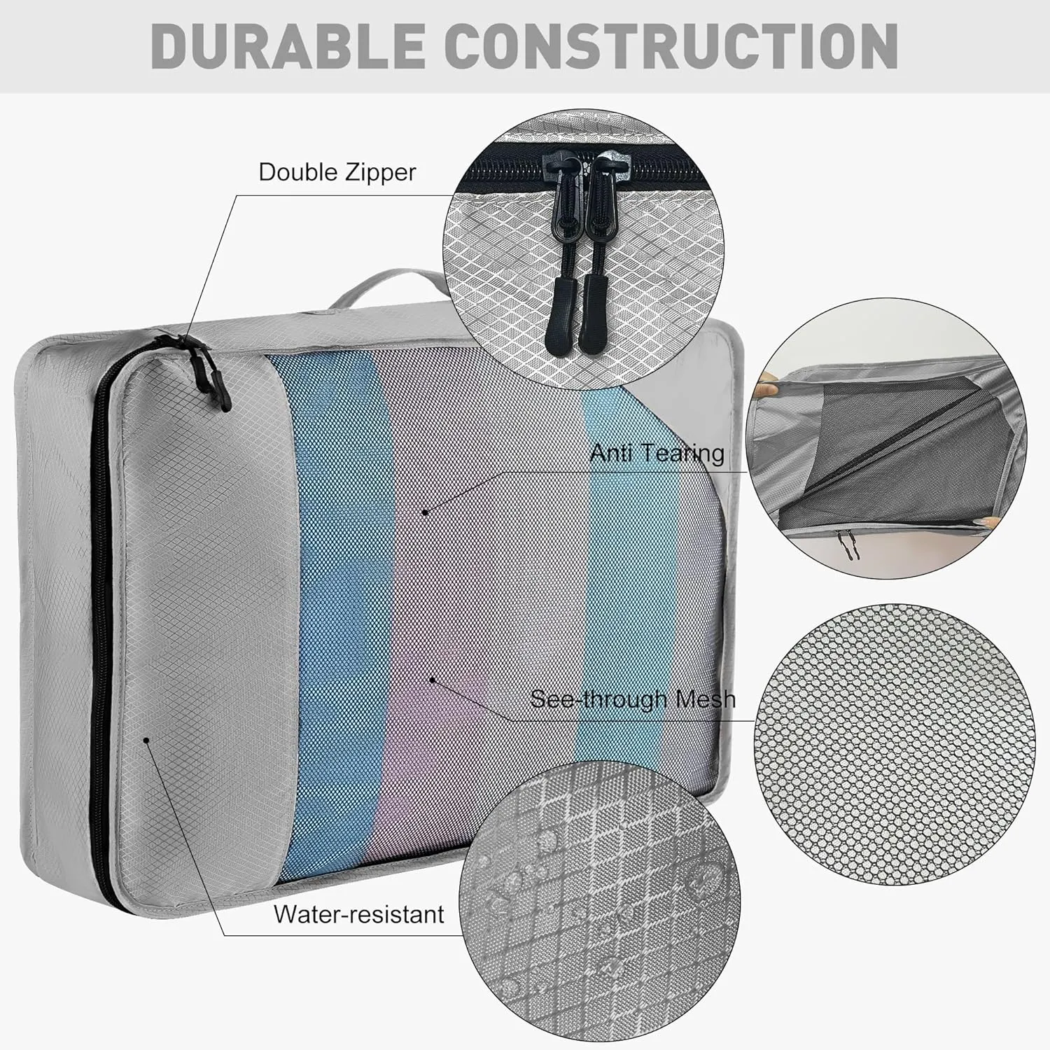 8 Set Packing Cubes for Travel Women Men Kids, Mesh Suitcase Organizer Bags Set for Luggage, 4 Sizes Extra Large, Large, Medium, Small, Travel Camping Essentials Accessories, Gray