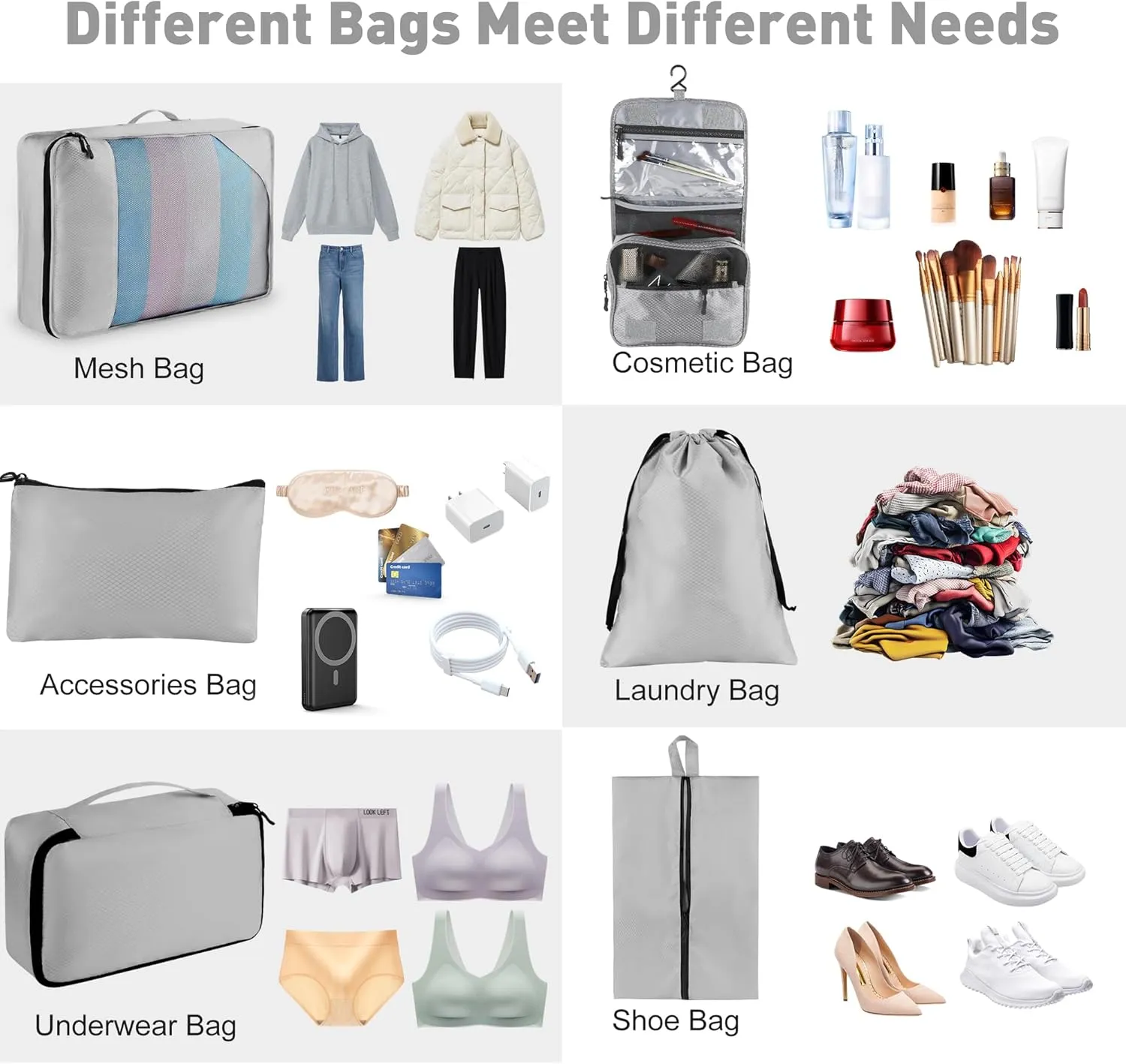 8 Set Packing Cubes for Travel Women Men Kids, Mesh Suitcase Organizer Bags Set for Luggage, 4 Sizes Extra Large, Large, Medium, Small, Travel Camping Essentials Accessories, Gray