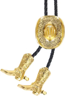Bolo Ties for Men Western - 3D Cowboy Hat Design With Vintage Boots, Western Bolotie Bola Tie