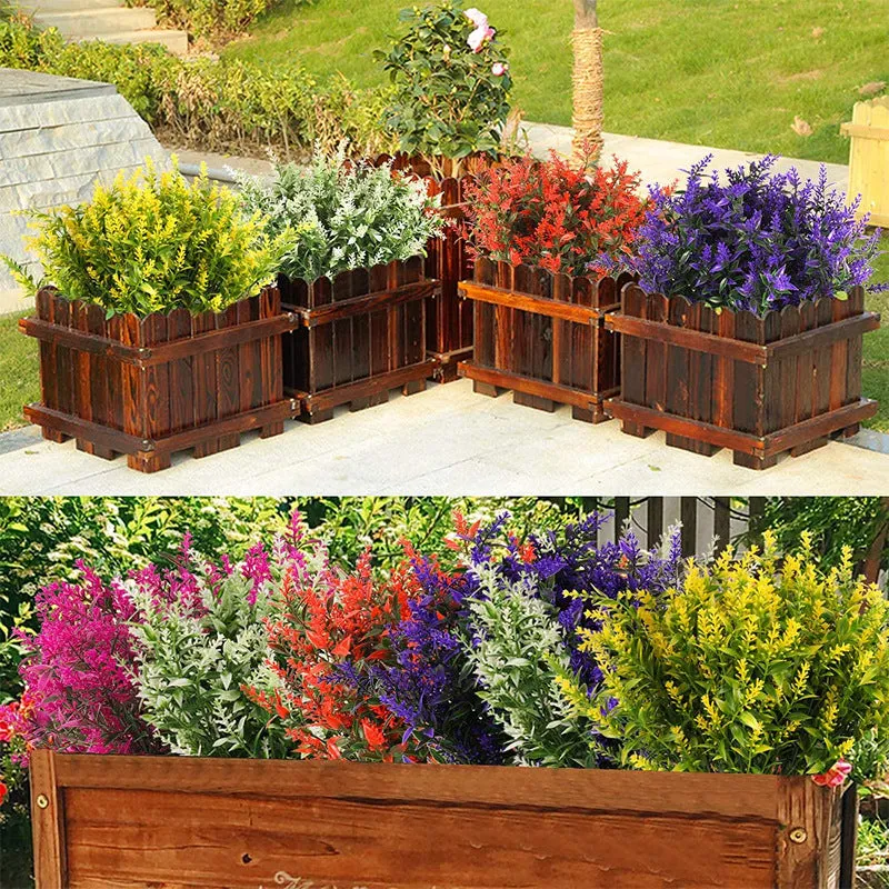 Bulk Artificial Greenery Plants Lavender UV Resistant Shrubs for Outdoors Hanging Planters Window Box Front Porch Indoor Decorations Wholesale