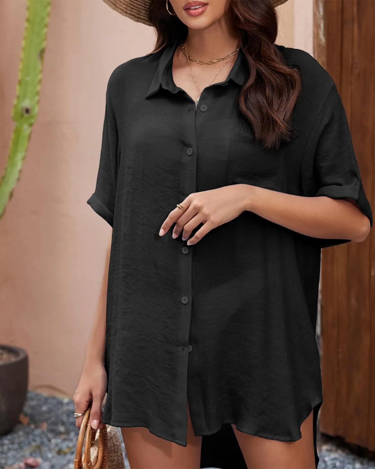 Century Star Womens Button Down Shirt Vacation Outfits Short Sleeve Shirt Dress Oversize Collared Swimsuit Coverup Blouses