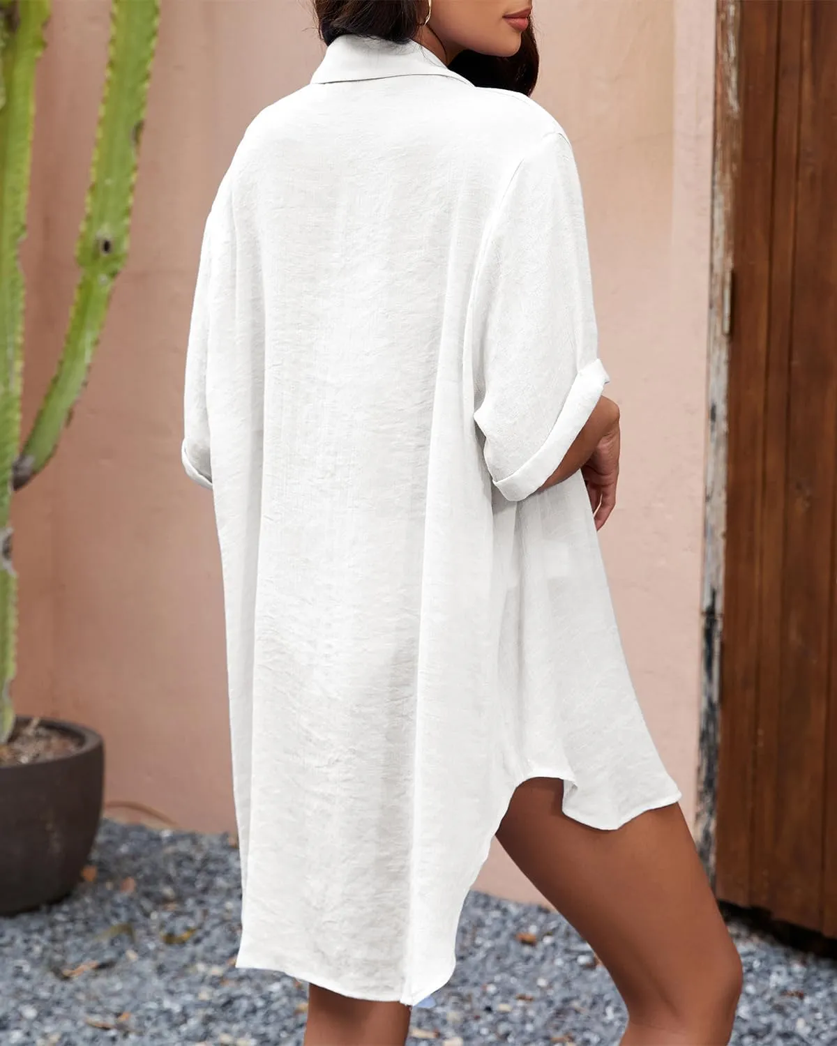 Century Star Womens Button Down Shirt Vacation Outfits Short Sleeve Shirt Dress Oversize Collared Swimsuit Coverup Blouses