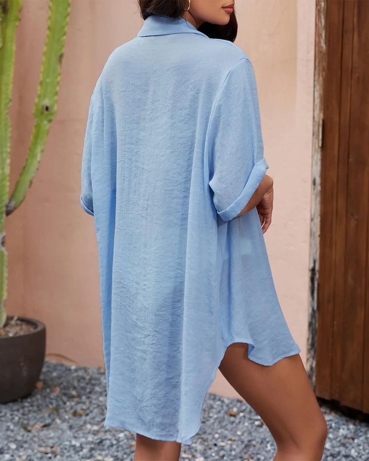 Century Star Womens Button Down Shirt Vacation Outfits Short Sleeve Shirt Dress Oversize Collared Swimsuit Coverup Blouses