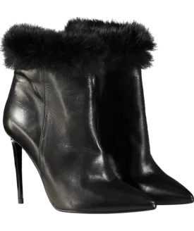 Daniel Black Fur Leather Ankle Boot Heels UK 4 EU 37 👠