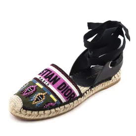 Dior Khaki & Pink Canvas Espadrilles Size US 9 | EU 39