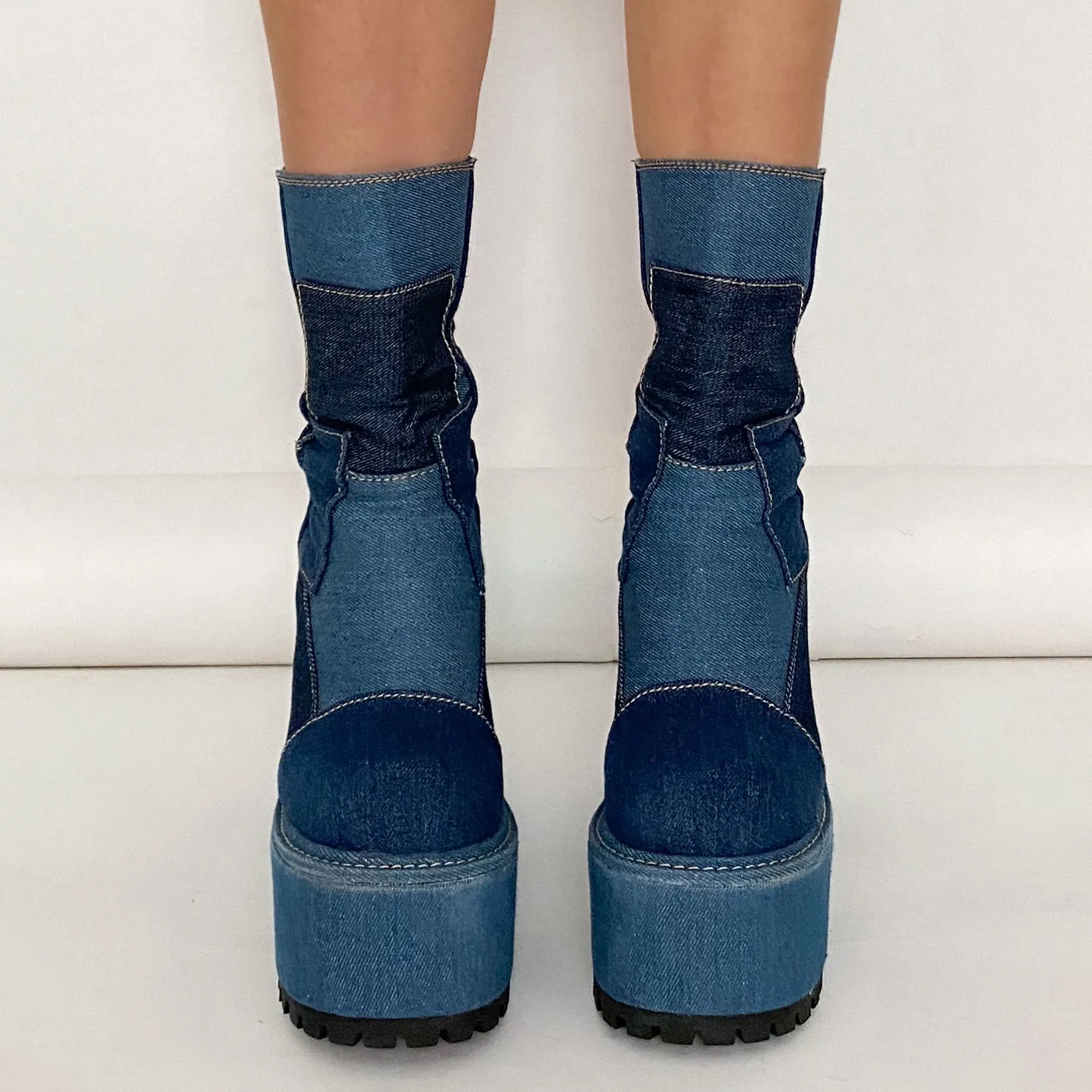 Dolls Kill x Bratz Denim Patchwork Platform Boots