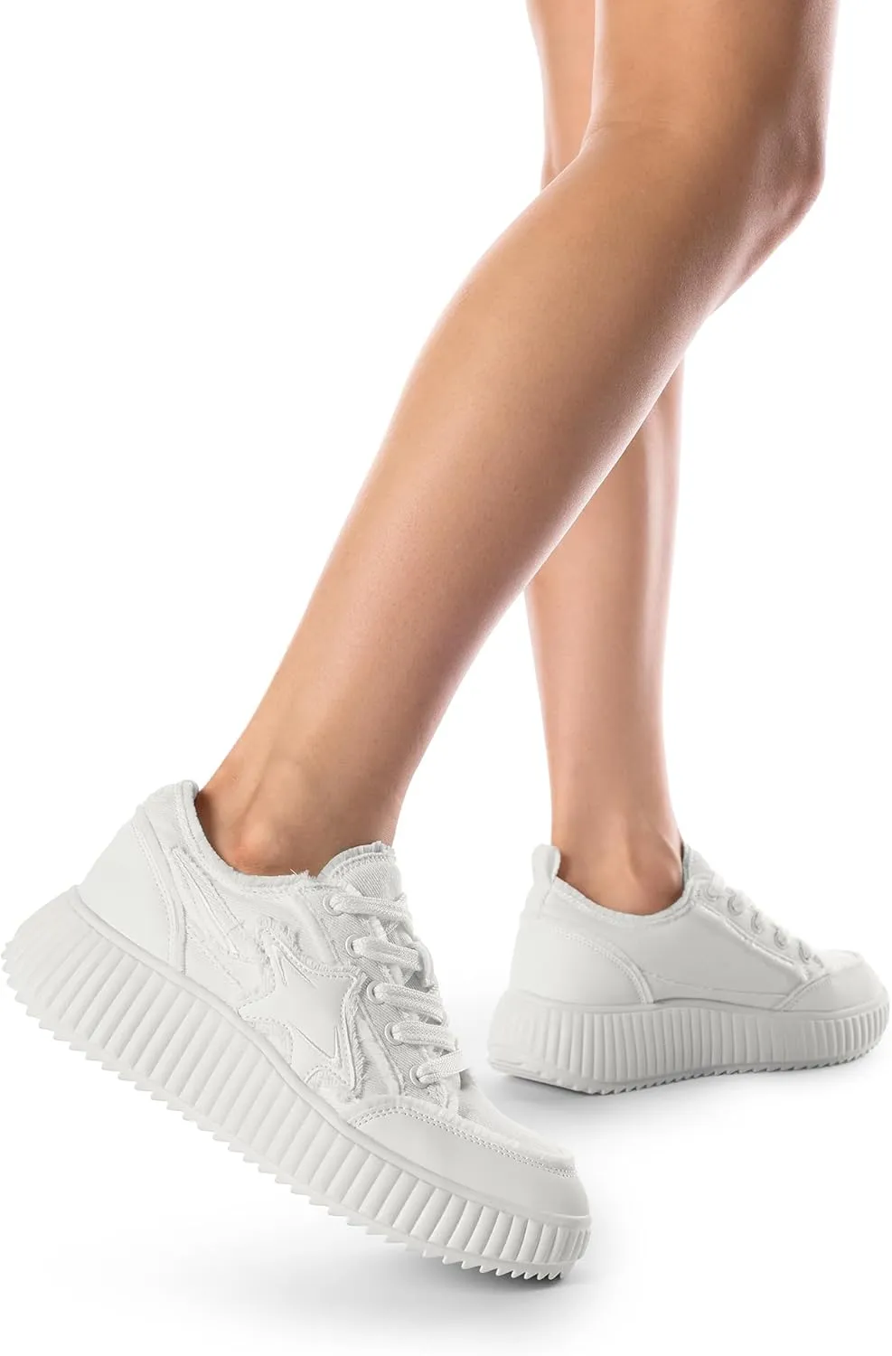 DREAM PAIRS Women Platform Chunky Lightweight Comfortable Casual Denim Fabric Lace-Up Kay Walking Fashion Sneakers