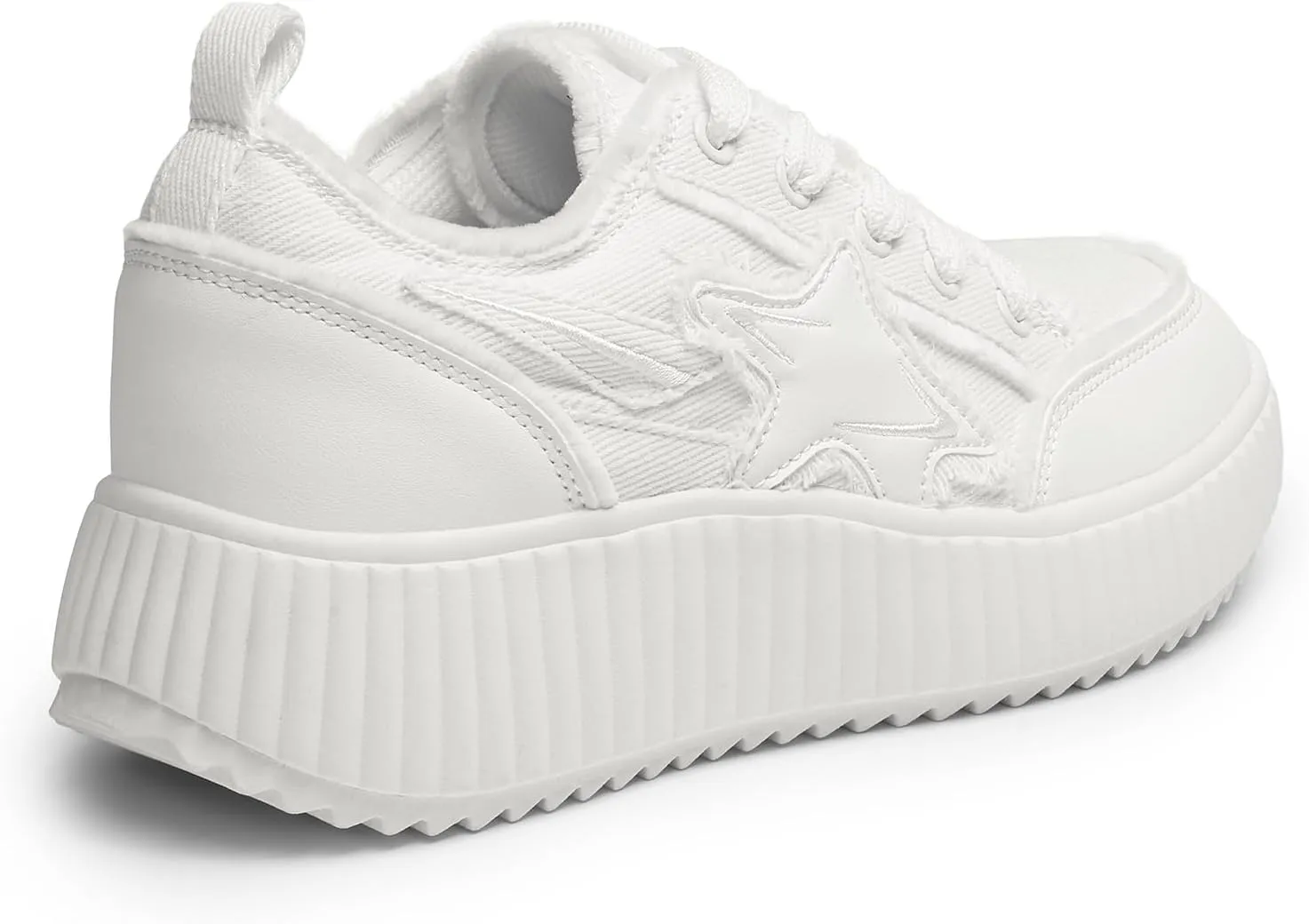 DREAM PAIRS Women Platform Chunky Lightweight Comfortable Casual Denim Fabric Lace-Up Kay Walking Fashion Sneakers
