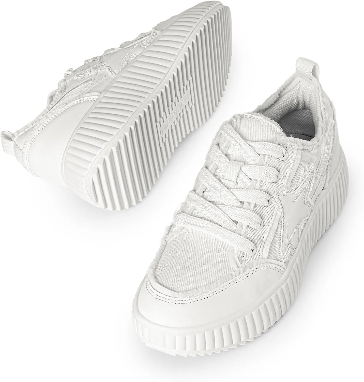DREAM PAIRS Women Platform Chunky Lightweight Comfortable Casual Denim Fabric Lace-Up Kay Walking Fashion Sneakers