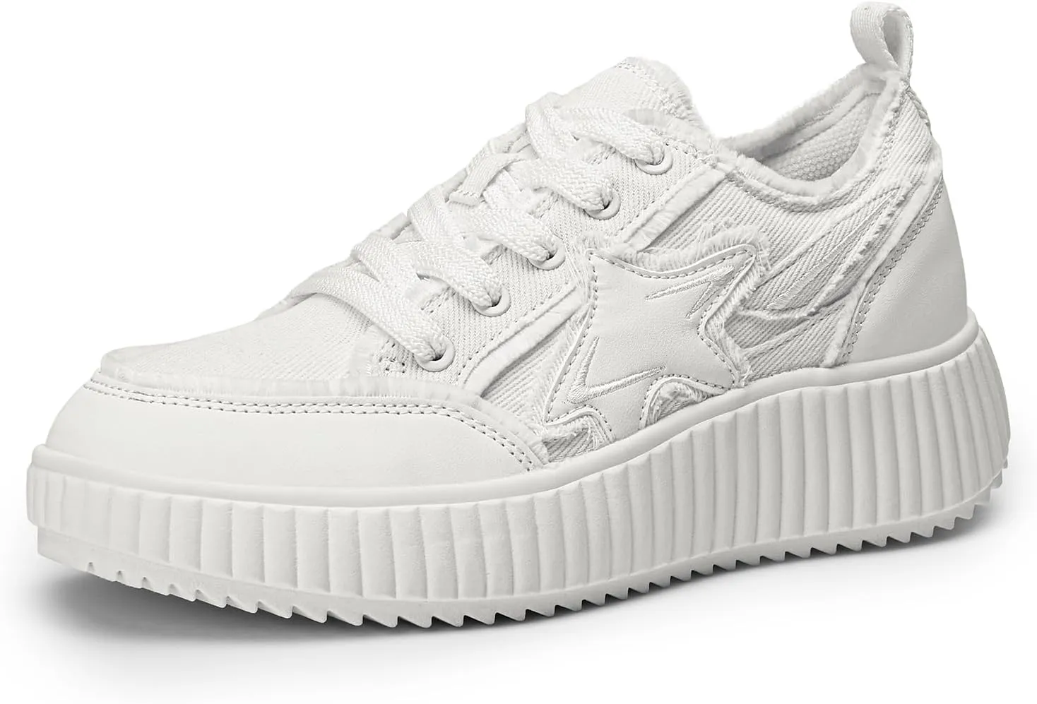 DREAM PAIRS Women Platform Chunky Lightweight Comfortable Casual Denim Fabric Lace-Up Kay Walking Fashion Sneakers