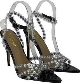Ego After-glow Clear Perpsex Diamante Strap Detail Pointed Toe Stiletto Heel In Black Faux Leather UK 4 EU 37 👠