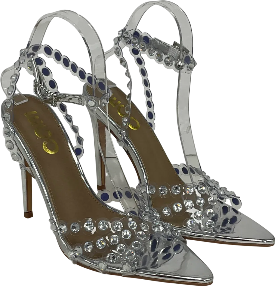 Ego Metallic After-glow Clear Perpsex Diamante Strap Detail Pointed Toe Stiletto Heel UK 4 EU 37 👠