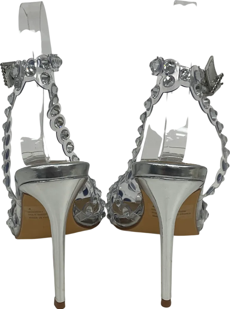 Ego Metallic After-glow Clear Perpsex Diamante Strap Detail Pointed Toe Stiletto Heel UK 4 EU 37 👠