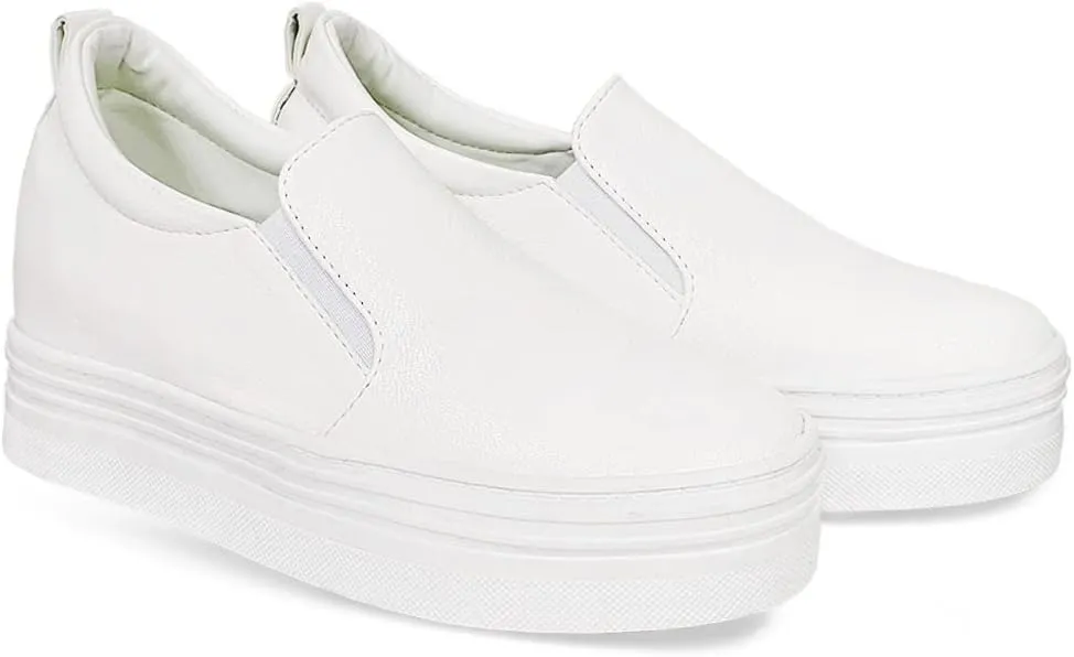 epdavin Women's Casual Leather Hidden Wedges Slip On Platform Sneakers Shoes