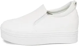 epdavin Women's Casual Leather Hidden Wedges Slip On Platform Sneakers Shoes