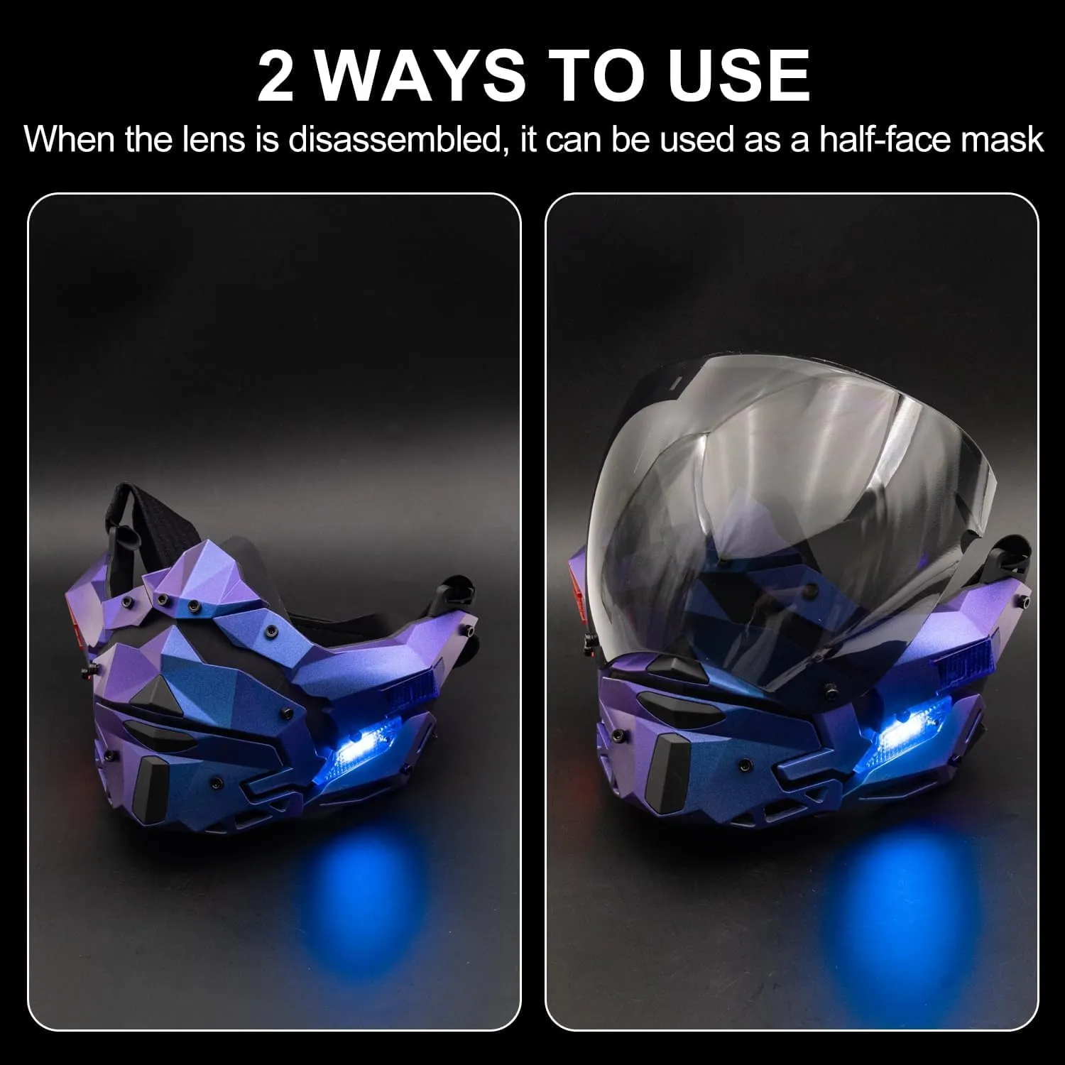 LED Cyberpunk Mask for Men Face Mask Detachable for Holloween Cosplay Costume Holiday Party Tactical Movie Prors