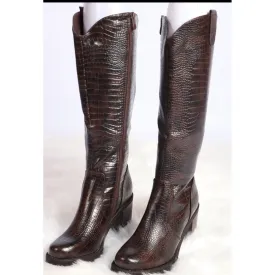 Long Chunky Block High Heel Boots