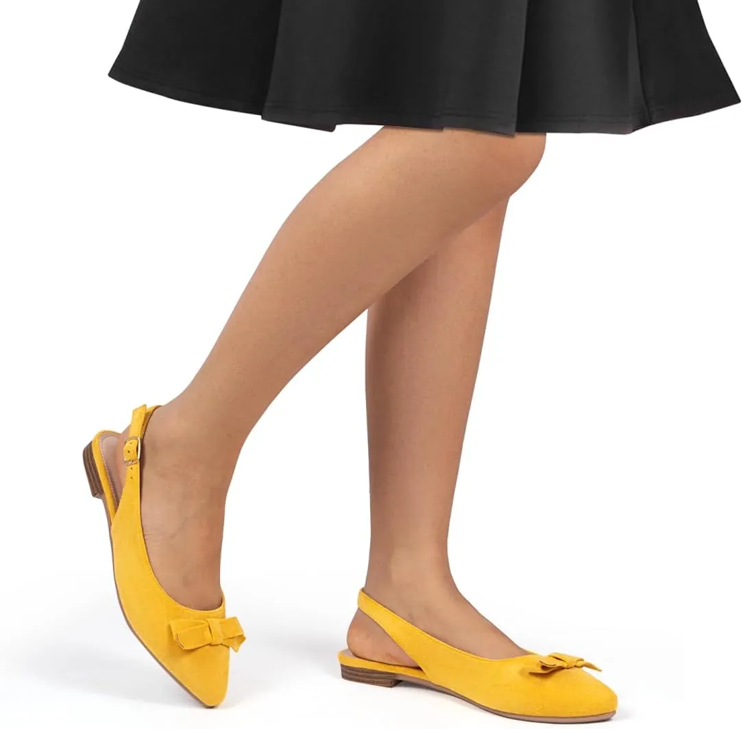 MUSSHOE Slingback Flats for Women Pointed Toe Comfort Womens Flats with Bow