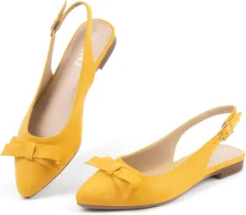 MUSSHOE Slingback Flats for Women Pointed Toe Comfort Womens Flats with Bow