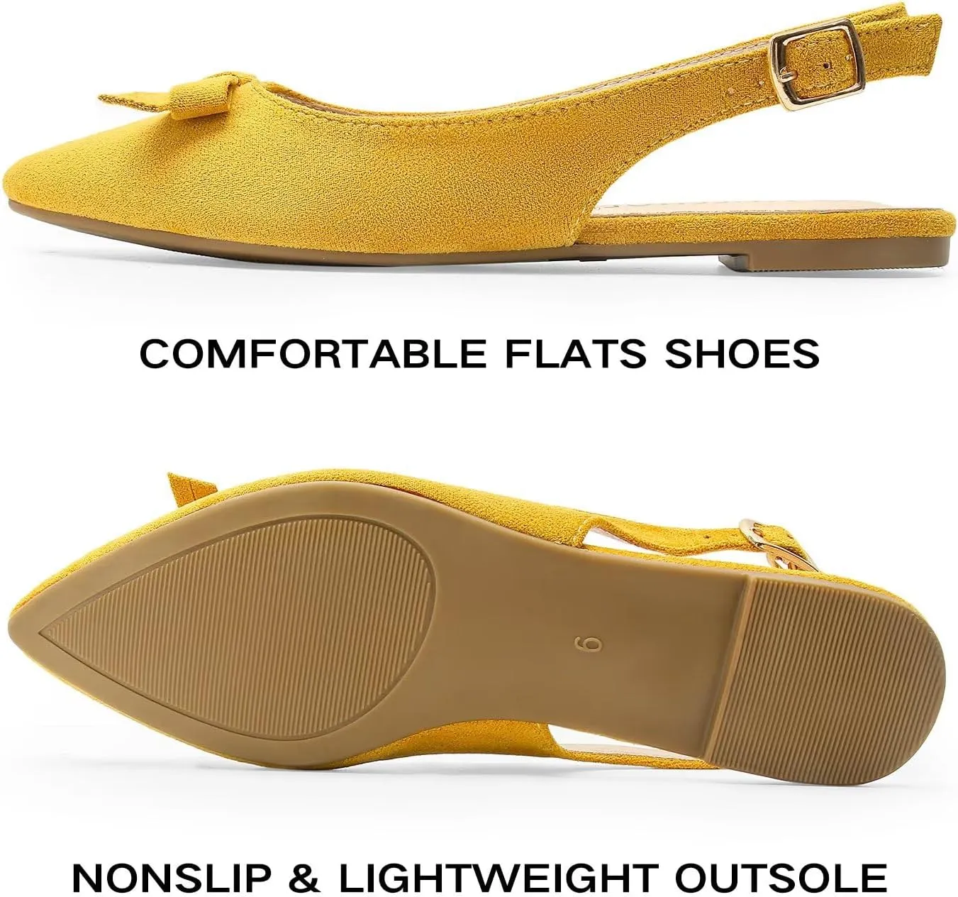 MUSSHOE Slingback Flats for Women Pointed Toe Comfort Womens Flats with Bow