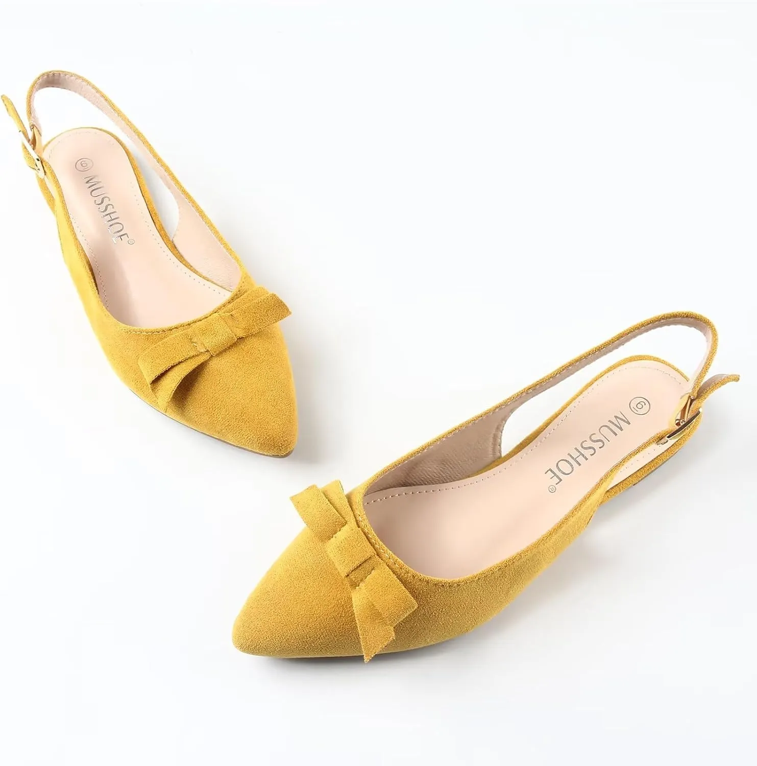 MUSSHOE Slingback Flats for Women Pointed Toe Comfort Womens Flats with Bow