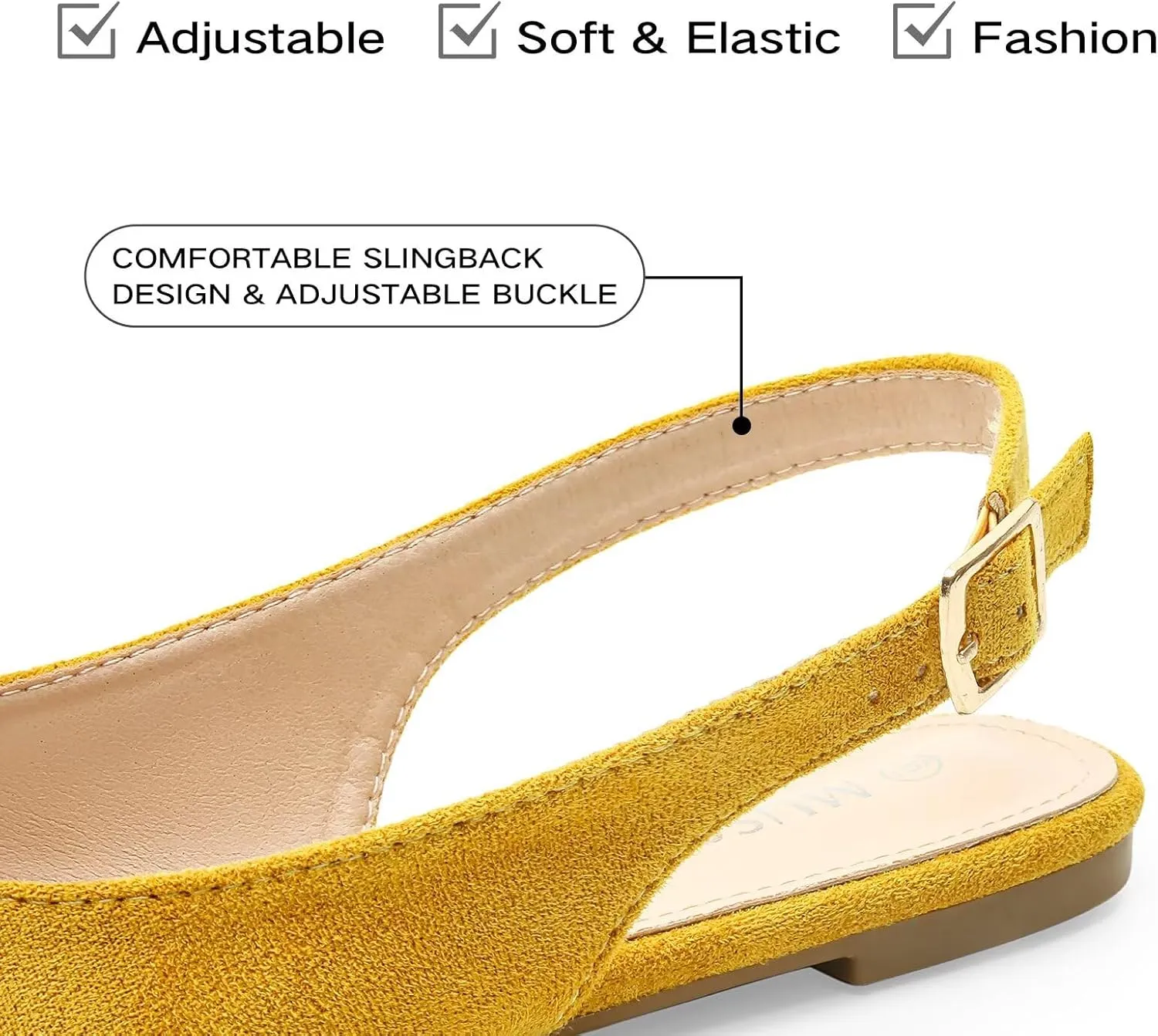 MUSSHOE Slingback Flats for Women Pointed Toe Comfort Womens Flats with Bow