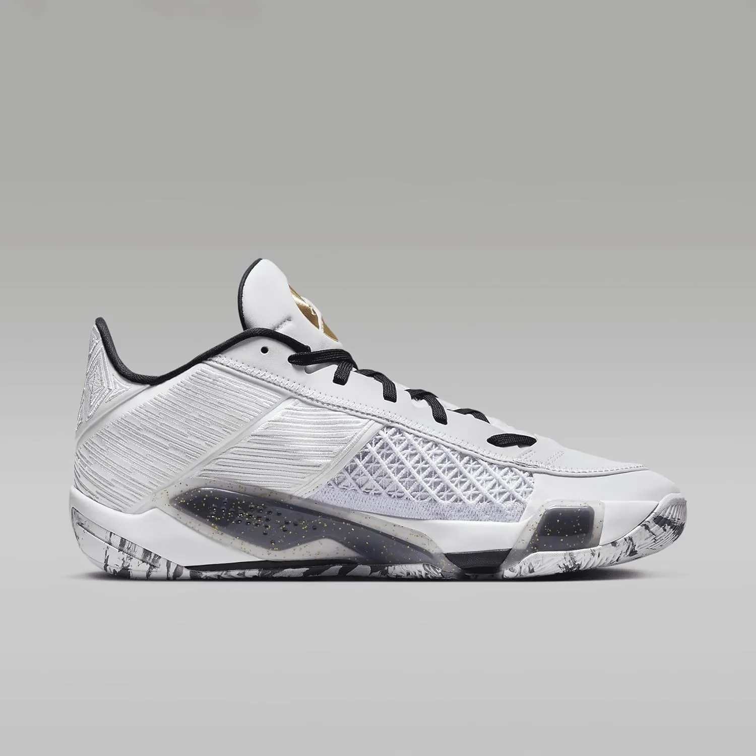 NIKE Air Jordan XXXVIII FIBA Basketball Shoes (FN7481-100, White/Pure Platinum/Metallic Gold)