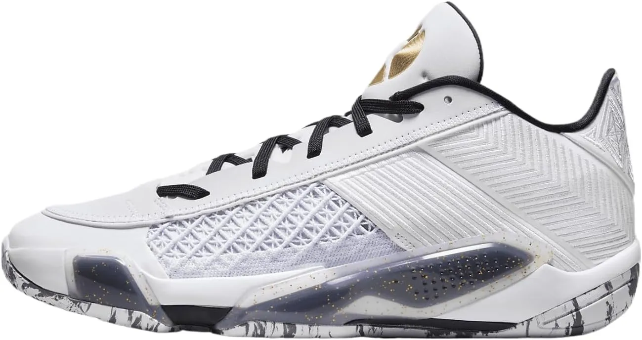 NIKE Air Jordan XXXVIII FIBA Basketball Shoes (FN7481-100, White/Pure Platinum/Metallic Gold)