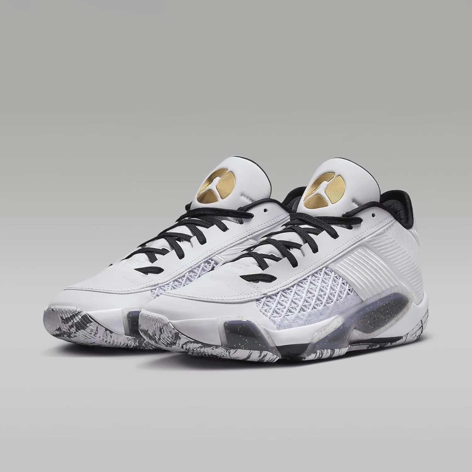 NIKE Air Jordan XXXVIII FIBA Basketball Shoes (FN7481-100, White/Pure Platinum/Metallic Gold)