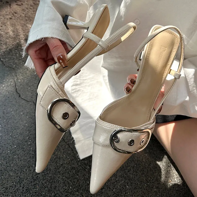 Pointed Toe Sling back Heels – Women's Metal Buckle Dress Shoes
