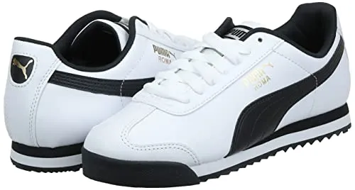 PUMA Mens Roma Sneaker, Basic white-black, 12