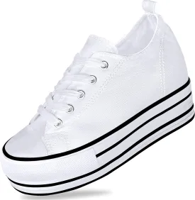 REFRASE LIFE Womens Platform Wedge Sneakers 3 Inches Height Boost Hidden Heel Shoes, Casual Height Increase Walking Fashion Shoes for Women and Girls