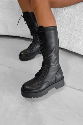 STOMP Knee High Chunky Platform Boots - Black PU