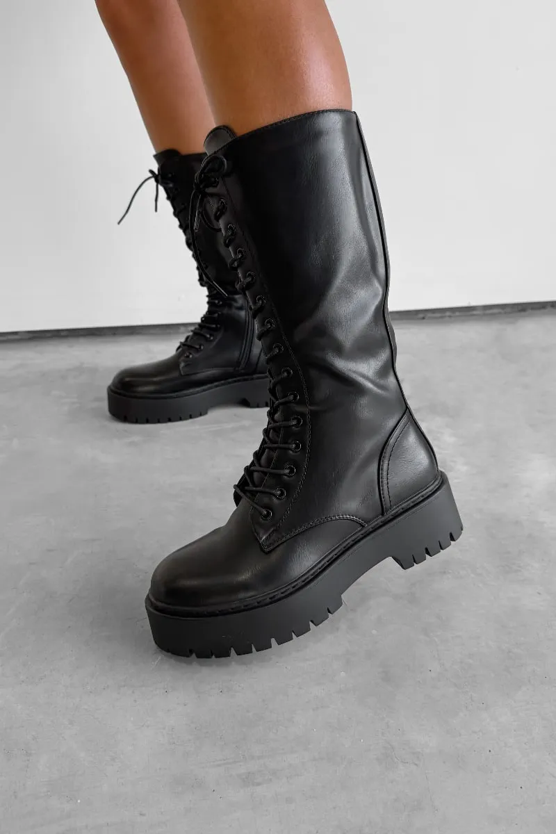 STOMP Knee High Chunky Platform Boots - Black PU