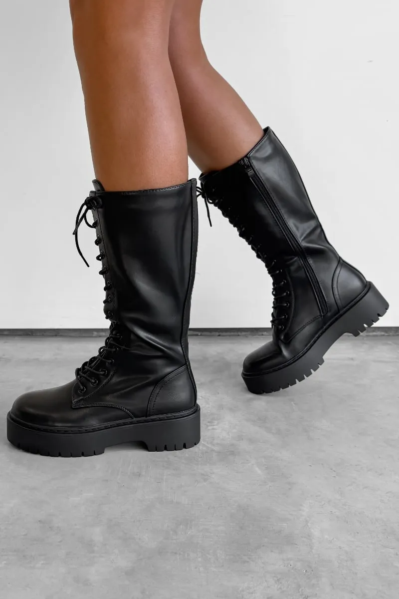 STOMP Knee High Chunky Platform Boots - Black PU