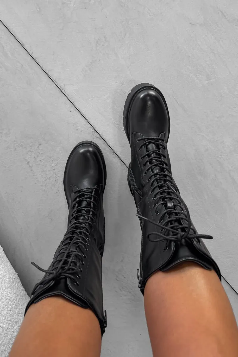 STOMP Knee High Chunky Platform Boots - Black PU
