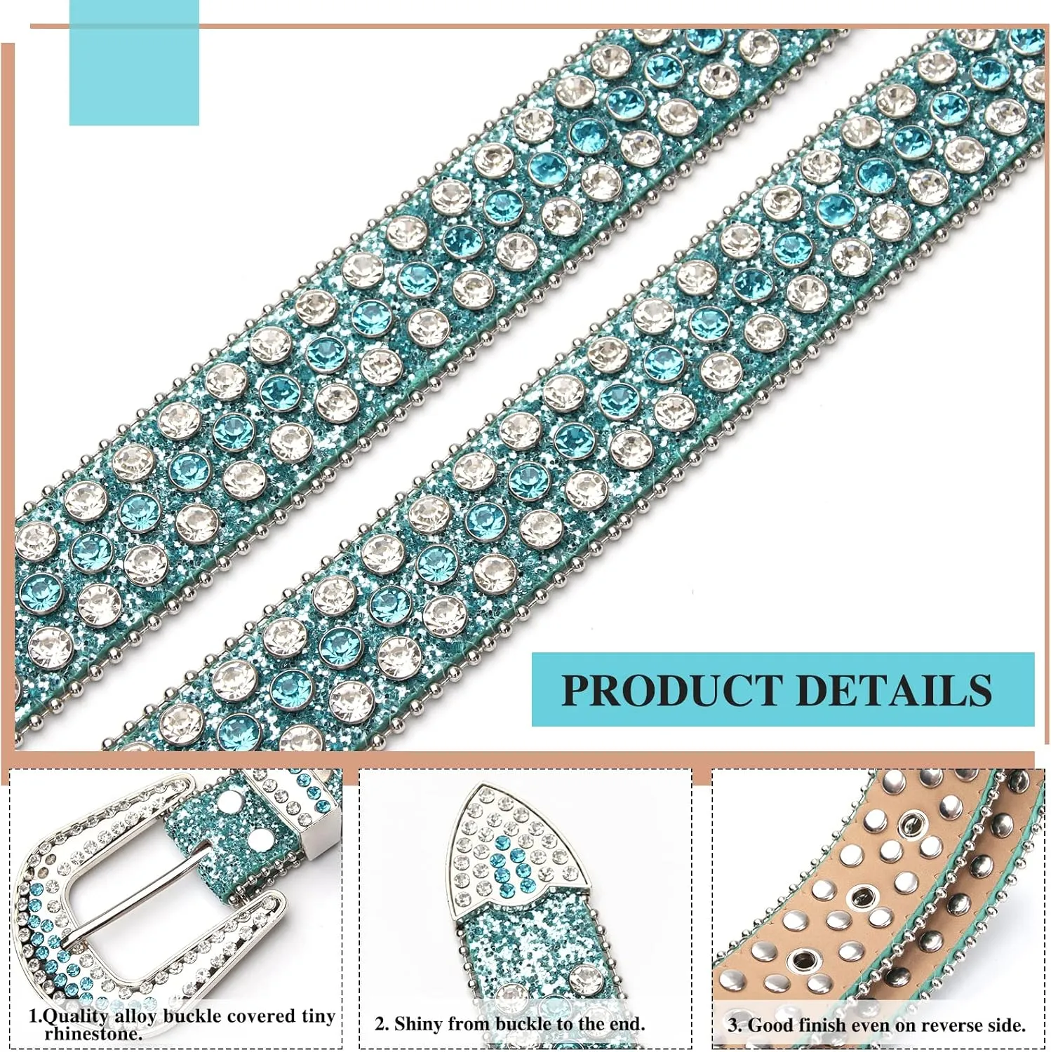 UnFader Womens Men Rhinestone Western Belts Bling Cowgirl Designer Diamond Studded Belts for Jeans