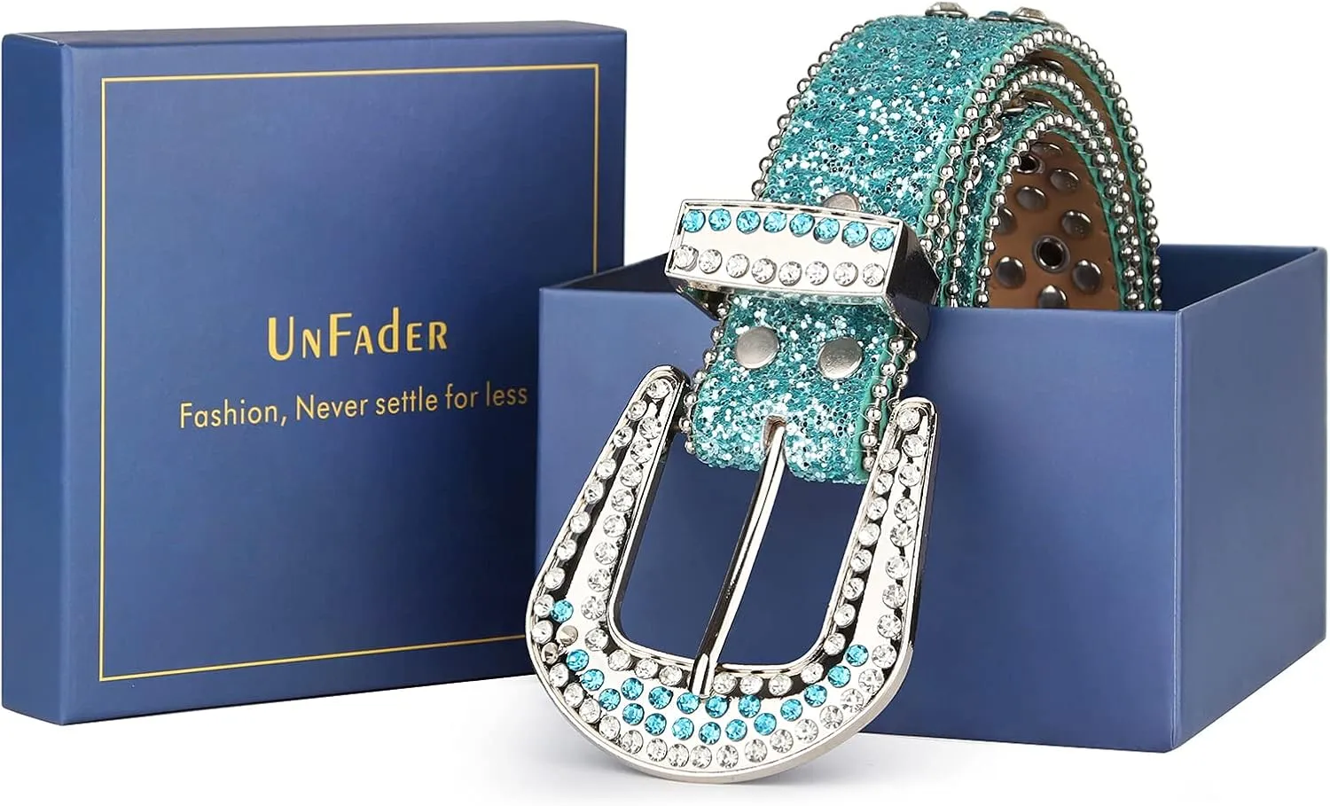 UnFader Womens Men Rhinestone Western Belts Bling Cowgirl Designer Diamond Studded Belts for Jeans