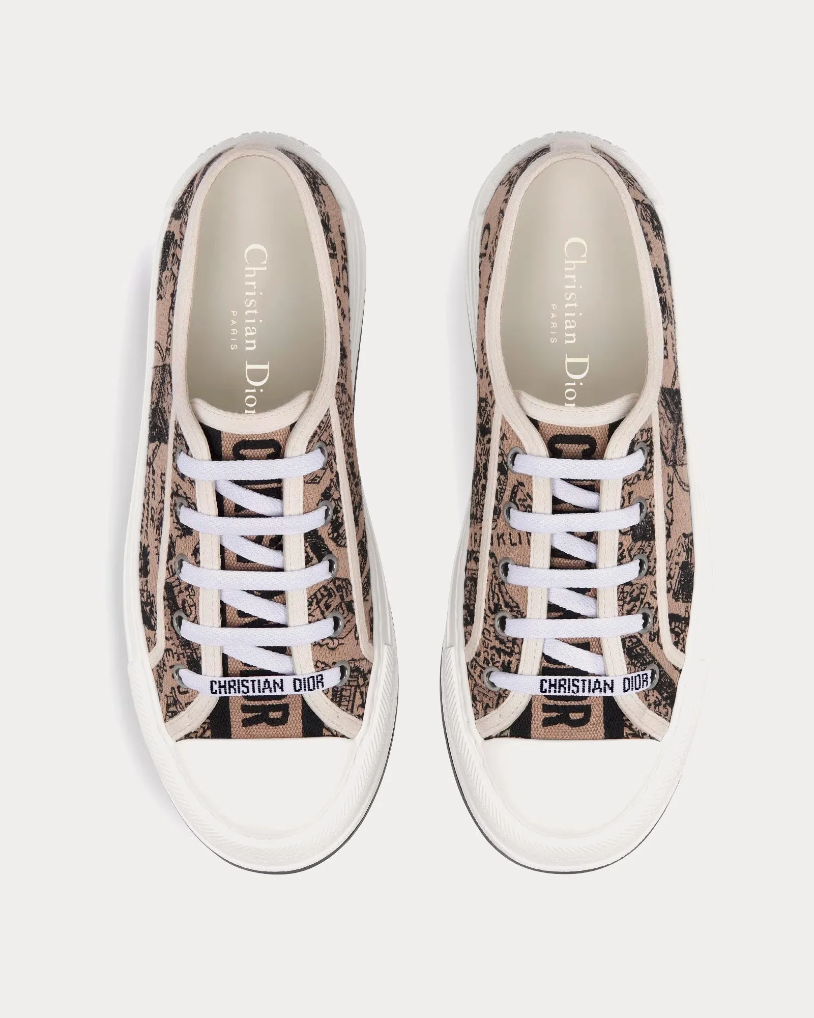 Walk'n'Dior Platform Beige and Black Cotton Embroidered with Plan de Paris Motif Low Top Sneakers