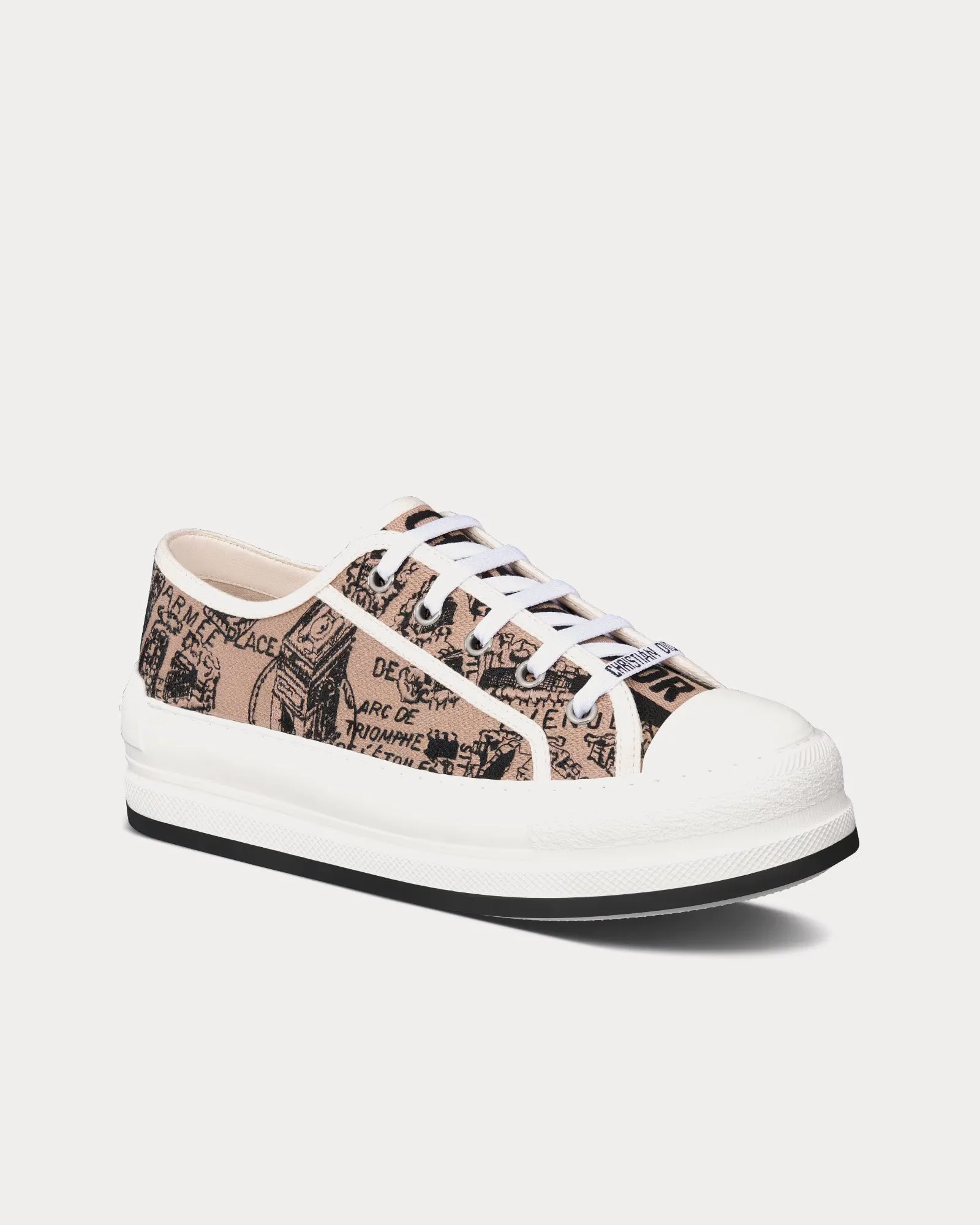 Walk'n'Dior Platform Beige and Black Cotton Embroidered with Plan de Paris Motif Low Top Sneakers