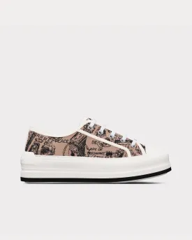 Walk'n'Dior Platform Beige and Black Cotton Embroidered with Plan de Paris Motif Low Top Sneakers