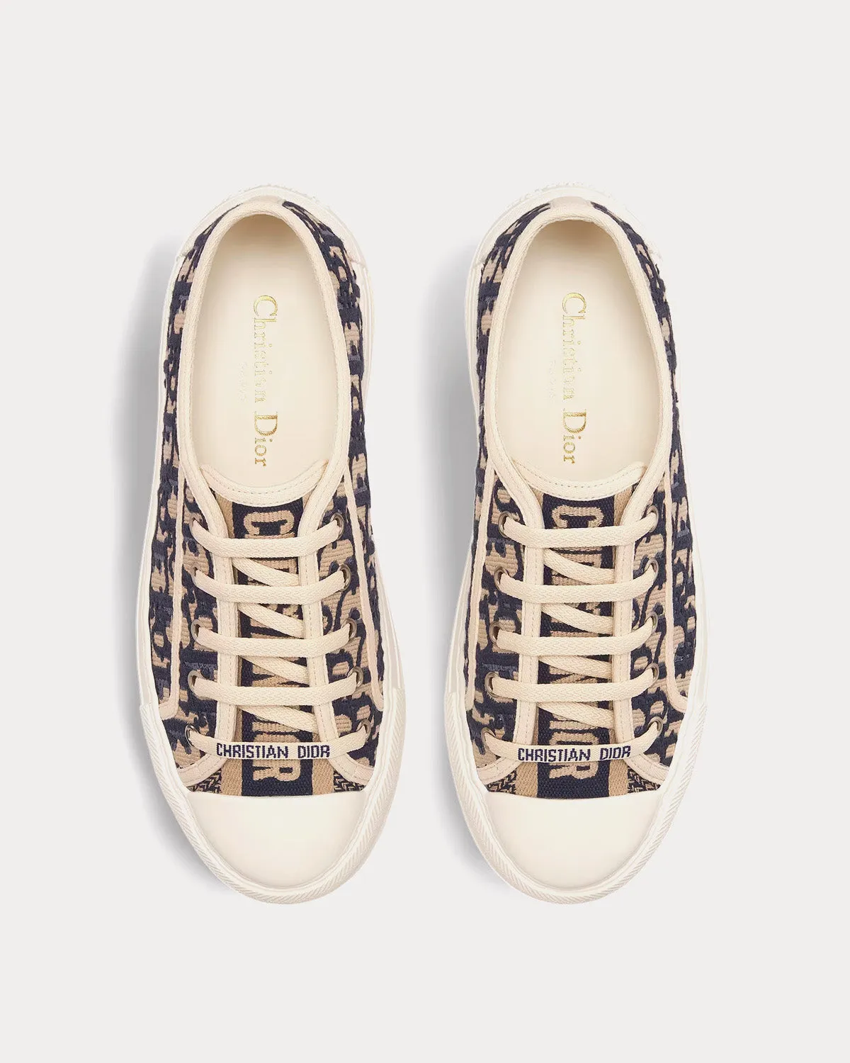 Walk'n'Dior Platform Embroidered Cotton Deep Blue Dior Oblique Low Top Sneakers