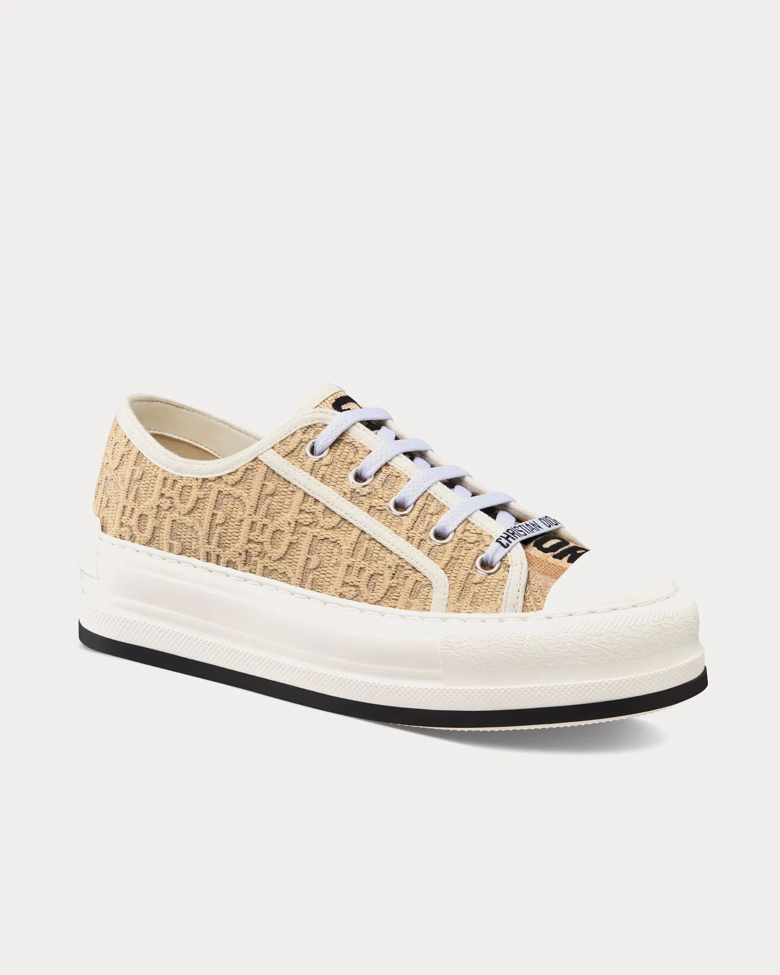 Walk'n'Dior Platform Natural Raffia-Effect Cotton Embroidered with Dior Oblique Motif Low Top Sneakers